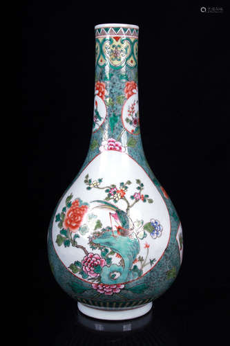 FAMILLE ROSE AND OPEN MEDALLION 'FLOWERS AND BIRDS' VASE