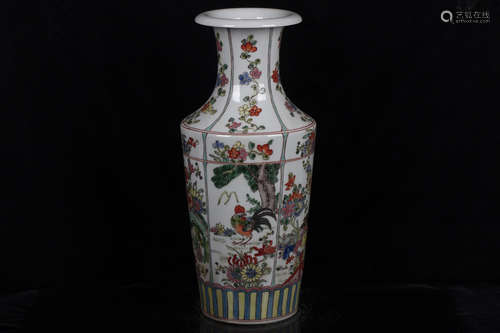 FAMILLE ROSE AND OPEN MEDALLION 'FLOWERS AND BIRDS' VASE