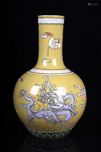 FAMILLE ROSE YELLOW GROUND 'DRAGON' VASE