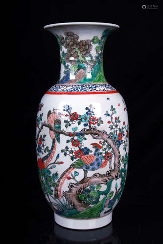 FAMILLE ROSE 'FLOWERS AND BIRDS' ROULEAU VASE