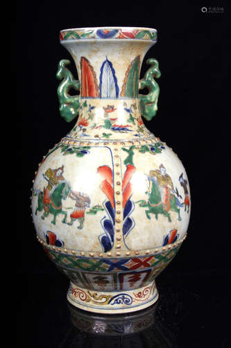 WUCAI OPEN MEDALLION 'WARRIORS' VASE WITH HANDLES