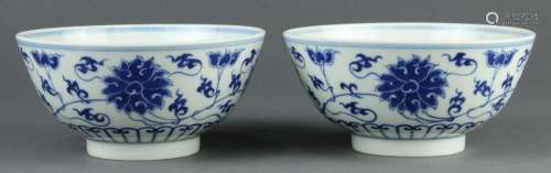 Chinese Blue and White Porcelain Bowls, Lotus