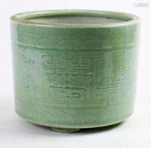 A  Chinese Longquan celadon tripod Planter