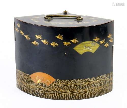 Japanese Black Lacquer Fan-form Box