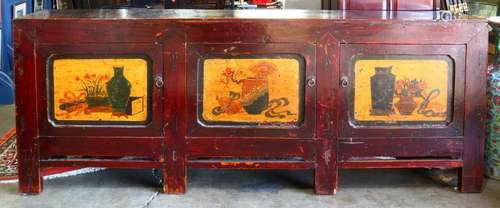 Chinese polychrome lacquered coffer