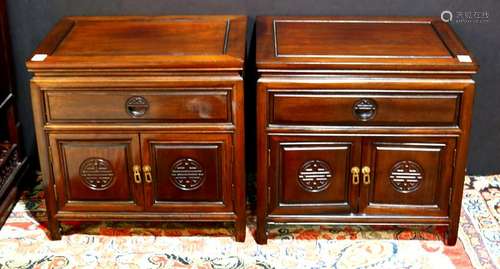 (lot of 2) Chinese hardwood low cabinets