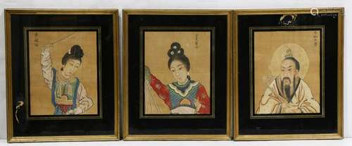 (lot of 3) Three Chinese painting is of Daoist figures