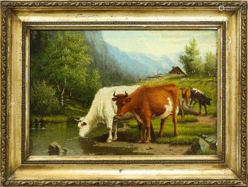Painting, Cows Watering by a Mountain Stream