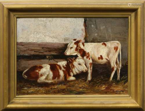 Painting, Calves in a Barn