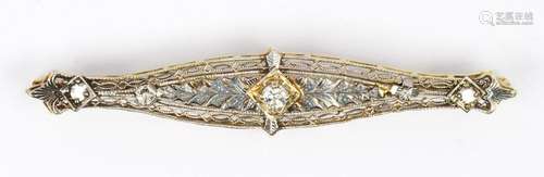 Diamond, 14k gold bar brooch