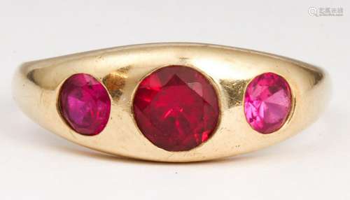 Synthetic ruby, 10k yellow gold ring