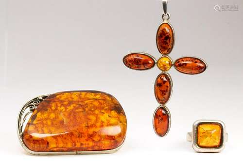 Amber, sterling silver, silver jewelry suite