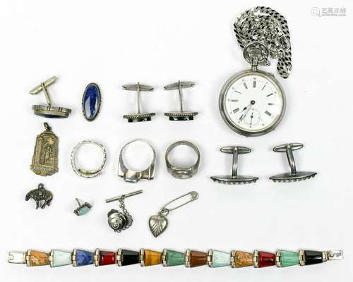 Collection of multi-stone, sterling silver, silver and