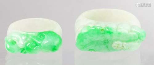 (Lot of 2) Carved jadeite rings