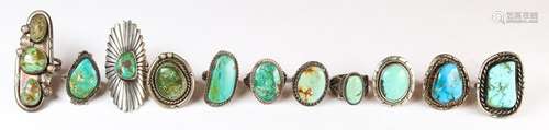 (Lot of 11) Turquoise, sterling silver, silver rings