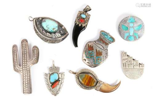 (Lot of 8) Native American multi-stone, sterling