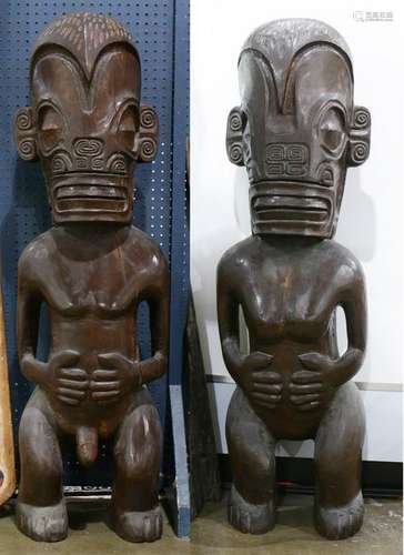 Pair of Polynesian Marquesas Islands style standing