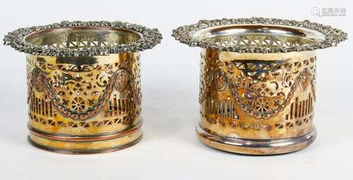 (lot of 2) Pair Sheffield plated reticulated wine