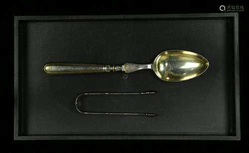 (lot of 2) George III sterling stuffing spoon and pair