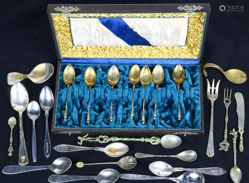 (lot of 25) Cased set of (7) Black Forest silver gilt