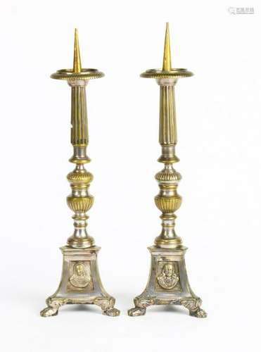 (lot of 2) Pair Baroque style plated pricket sticks