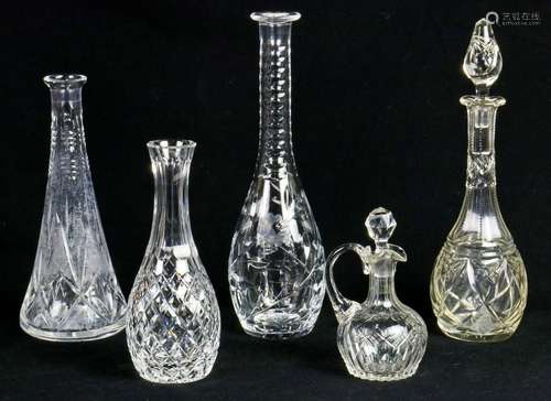 (lot of 5) (4) Assembled cut glass decanters and a