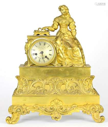 A Napoleon III gilt bronze figural mantel clock