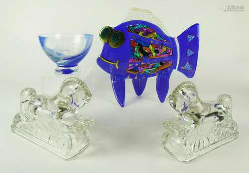 A group of glass decorative art