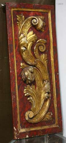 Continental style partial gilt and red painted