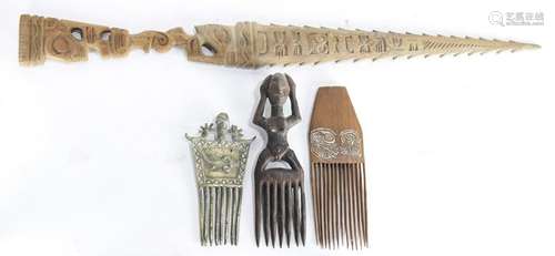 (lot of 3) West African decorative combs and items