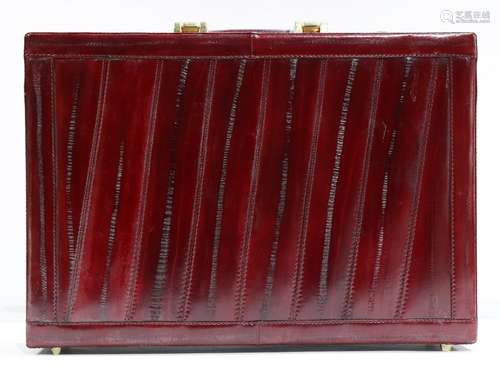 Vintage red eel leather briefcase, the brass hardware