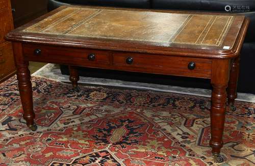 English Victorian leather top mahogany library table