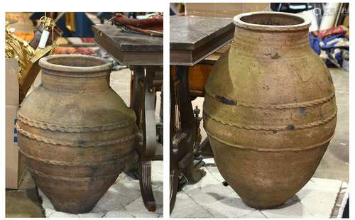 (lot of 2) Continental terra cotta olive jars