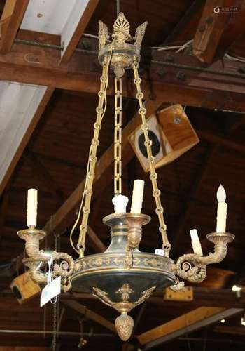 French Empire style partial gilt cast bronze chandelier