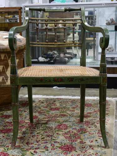 Regency style green painted armchair