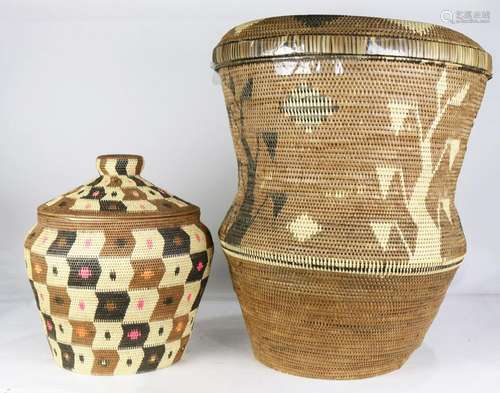 (lot of 2) African polychrome decorated baskets