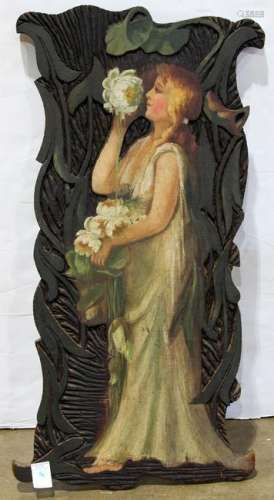 Art Nouveau carved and paint decorated panel