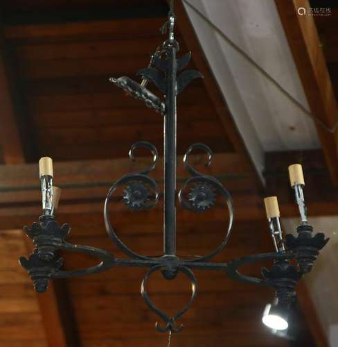 Spanish Revival hanging wrought iron chandelier