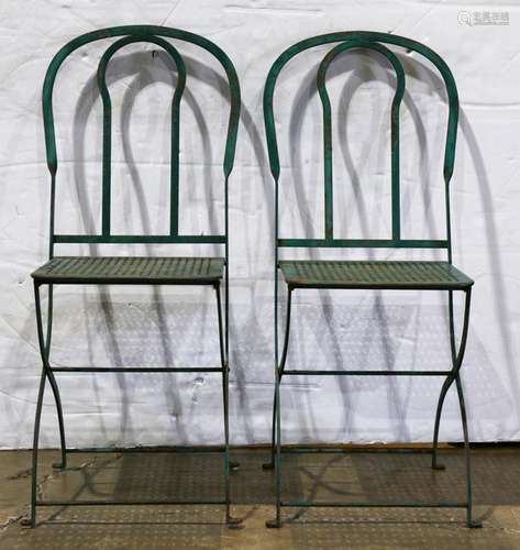 (lot of 2) Vintage pair green painted wrought iron