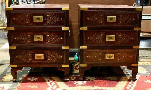 (lot of 2) Pair Anglo Indian metal inlaid campaign