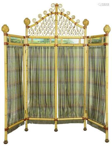 A Mackenzie Childs Rattan three paneled screen