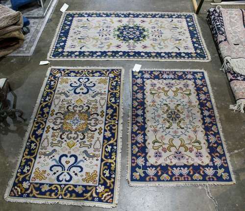 (lot of 3) Flatweave pictorial carpets