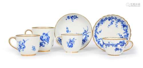 Two Sèvres cups and saucers c.1760 70, one of lobe…