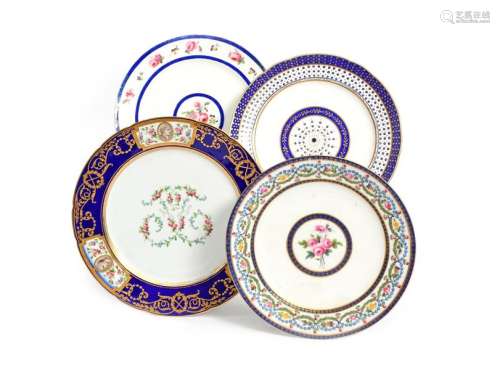 Three Sèvres plates (assiettes) c.1785 95, one pai…