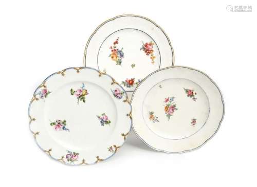 Three Sèvres plates (assiettes) c.1756 83, one lob…