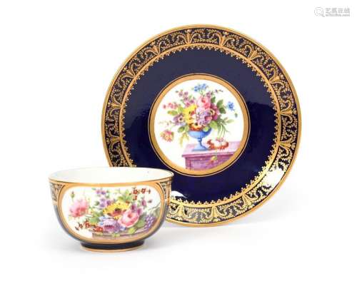 A Sèvres tea cup and saucer date code for 1791, pa…