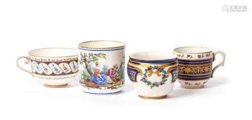 Three Sèvres cups c.1763 87, one a gobelet couvert…