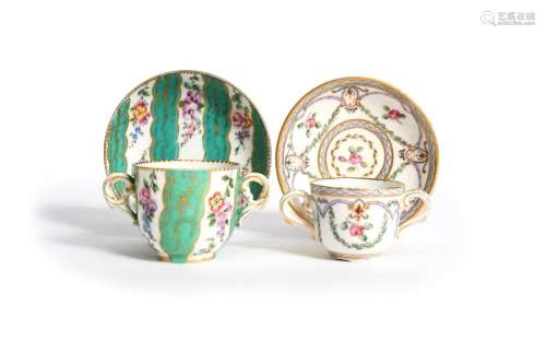Two Sèvres miniature two handled cups and saucers …