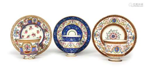 Three Sèvres cups and saucers date codes for 1790,…