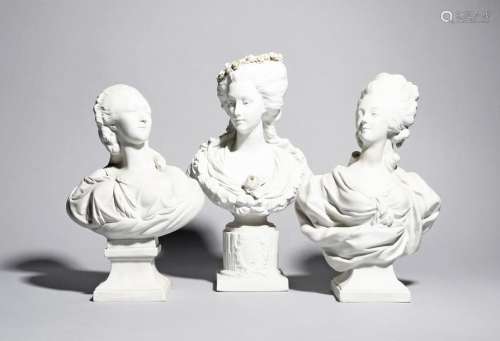 Three Sèvres and Sèvres style bisque porcelain bus…